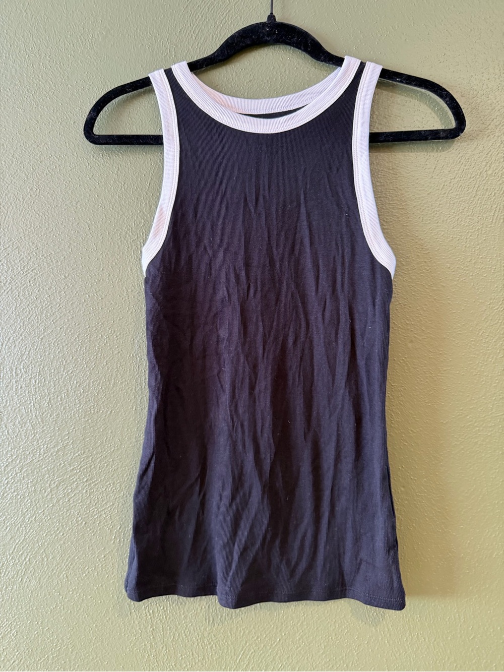 a new day Black Ribbed Tank with White Trim - Women's